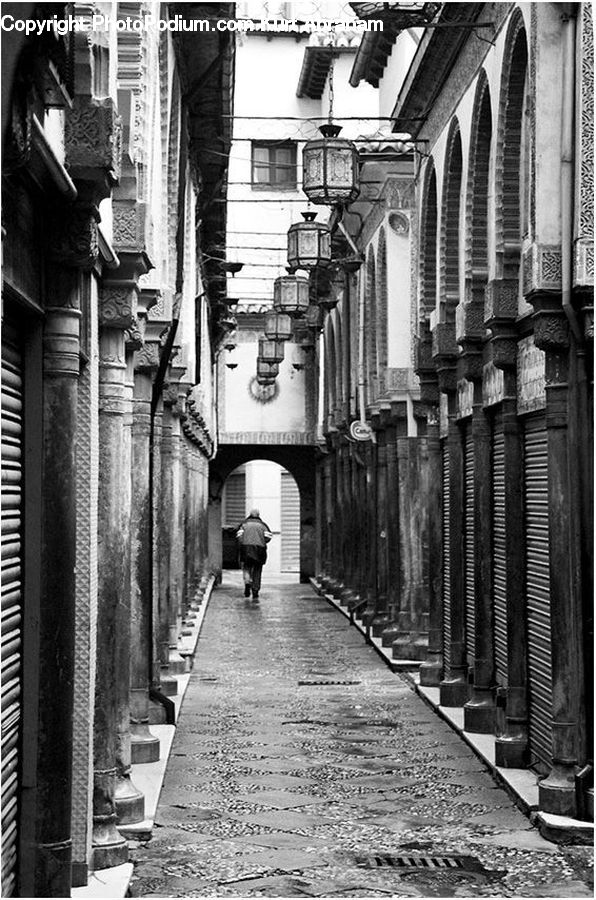 Alley, Alleyway, Road, Street, Town, Brick, Lamp Post