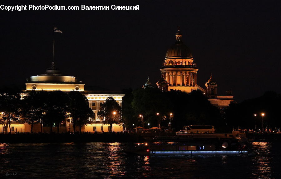 Architecture, Dome, Night, Outdoors, Bell Tower, Clock Tower, Tower