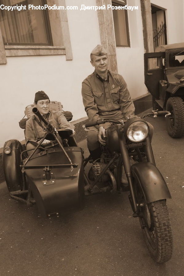 People, Person, Human, Car, Motorcycle, Sidecar, Vehicle