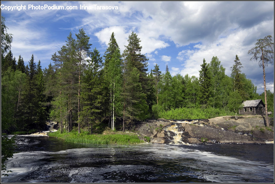 Building, Cabin, Shelter, Creek, Outdoors, River, Water
