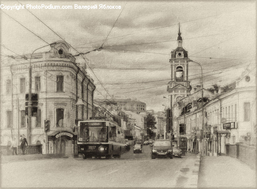 Drawing, Sketch, Transportation, Cable Car, Streetcar, Trolley, Vehicle