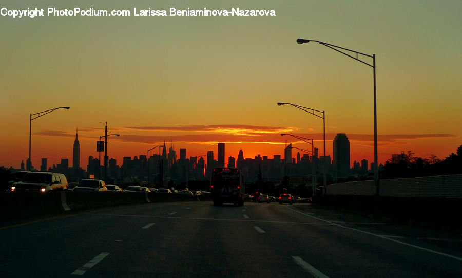 Automobile, Car, Vehicle, Dawn, Dusk, Red Sky, Sky