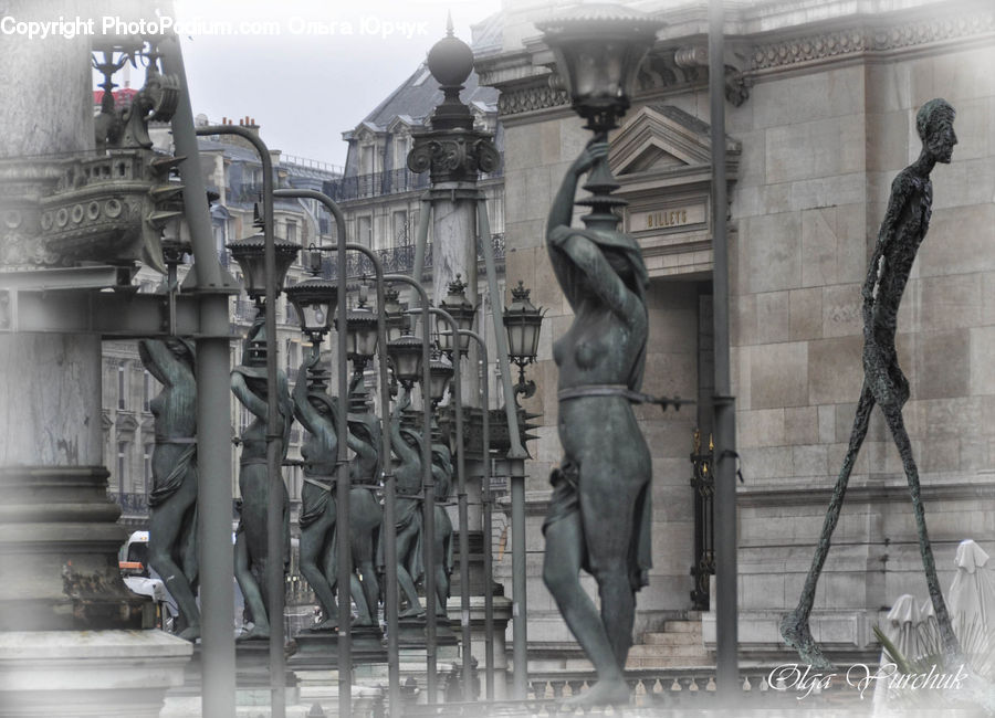 People, Person, Human, Art, Sculpture, Statue, Lamp Post