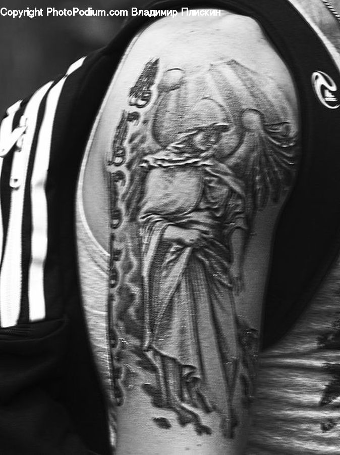 Tattoo, Back, Apparel, Clothing, Footwear, Shoe, Skin