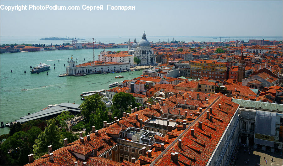 Building, Downtown, Town, Aerial View, Brick, City, Roof
