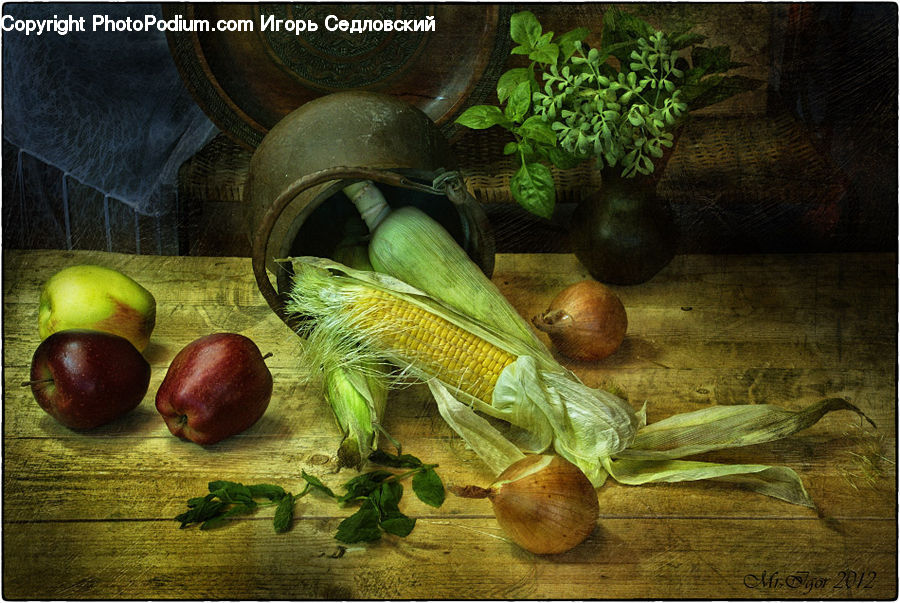 Apple, Fruit, Plant, Potted Plant, Garlic, Bush, Vegetation