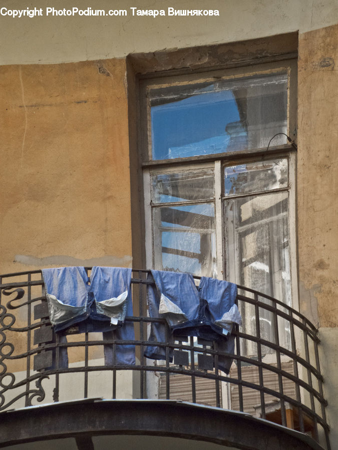 Balcony, Chair, Furniture, Shorts, Window, Brick, Building