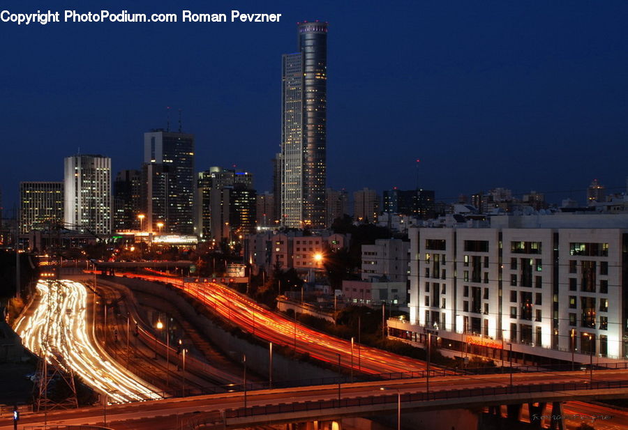 Freeway, Overpass, City, Downtown, Metropolis, Urban, Night