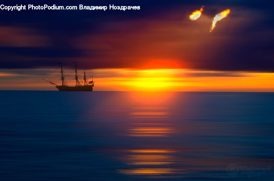 Boat, Yacht, Dusk, Outdoors, Sky, Sunlight, Sunrise