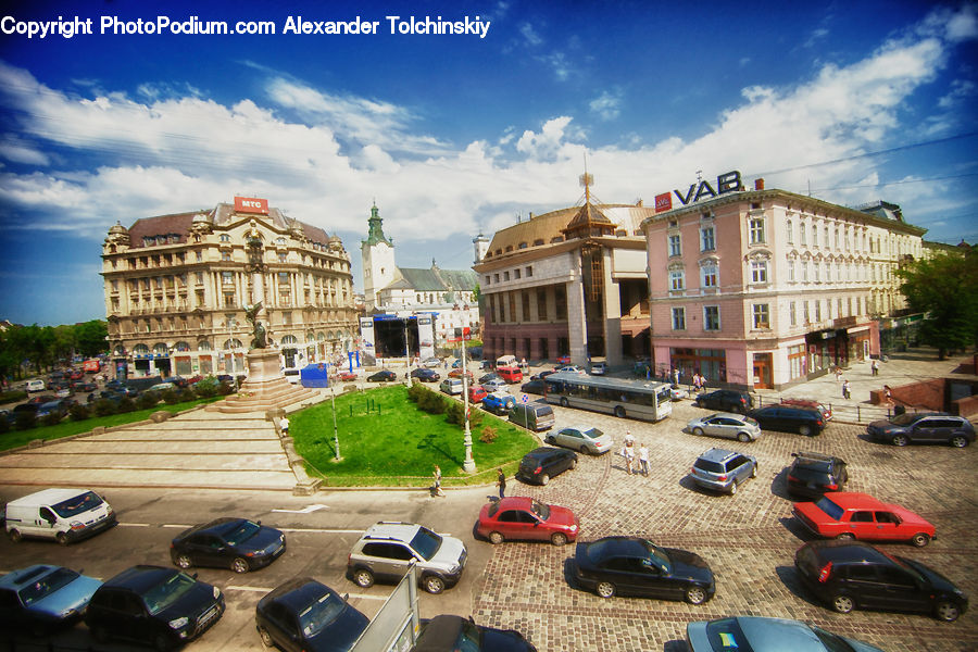Automobile, Car, Vehicle, Architecture, Downtown, Plaza, Town Square