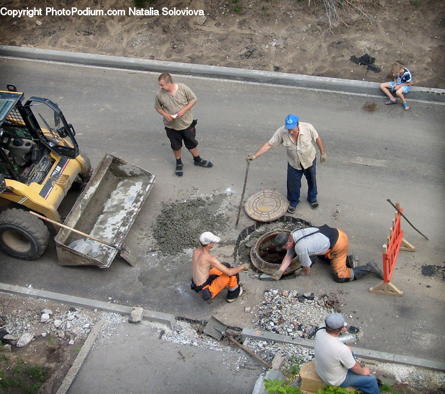 People, Person, Human, Bulldozer, Tractor, Vehicle, Hole
