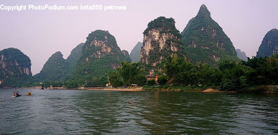 Boat, Watercraft, Outdoors, River, Water, Cliff, Coast