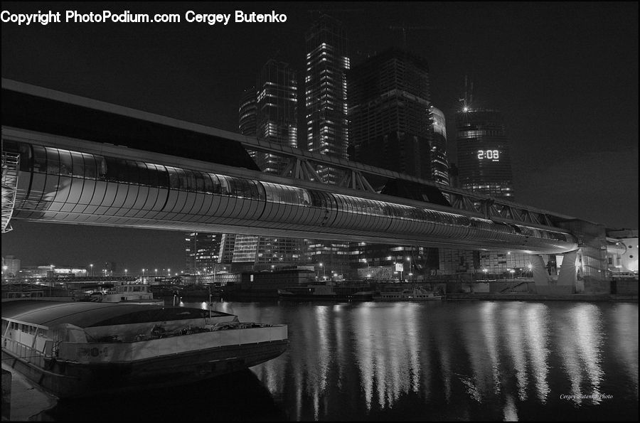 Building, City, High Rise, Bridge, Night, Outdoors, Downtown
