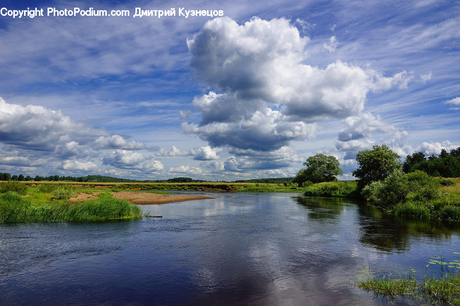 Cloud, Cumulus, Sky, Azure Sky, Outdoors, River, Water