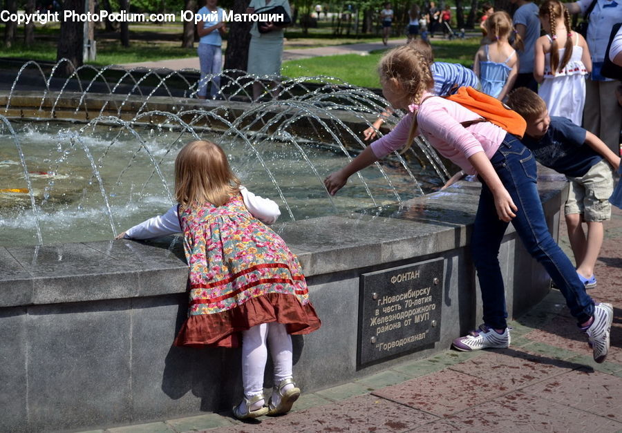 Human, People, Person, Fountain, Water, Plaid, Bench