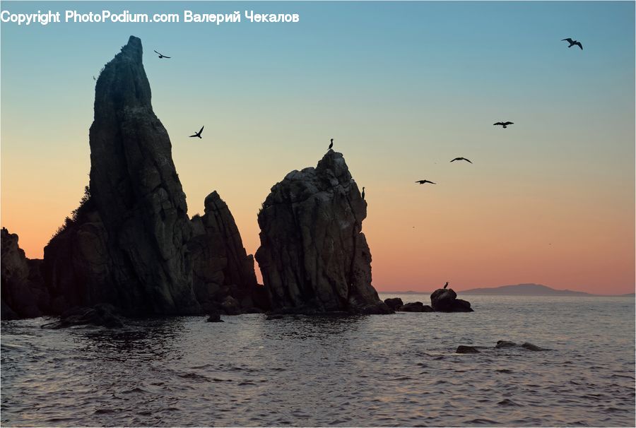Coast, Outdoors, Sea, Water, Beach, Rock, Dusk