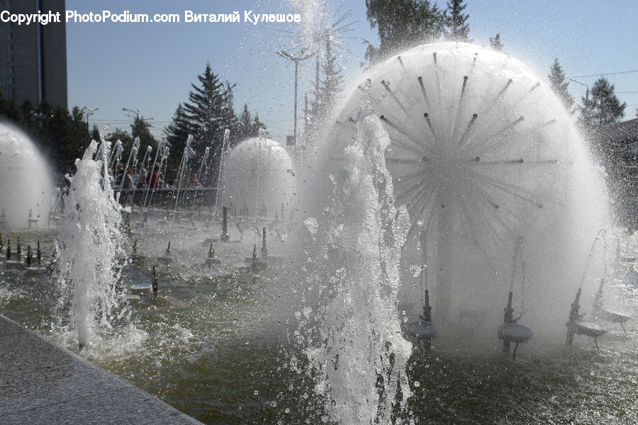 Fountain, Water, Ice, Outdoors, Snow, Building, Office Building