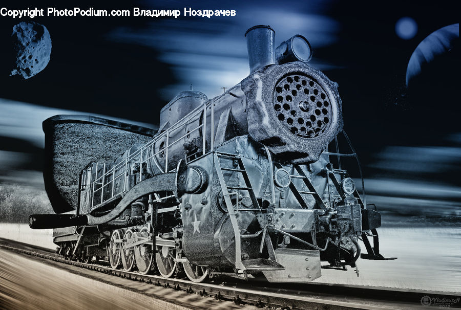 Train, Vehicle, Astronomy, Moon, Night, Outdoors, Space