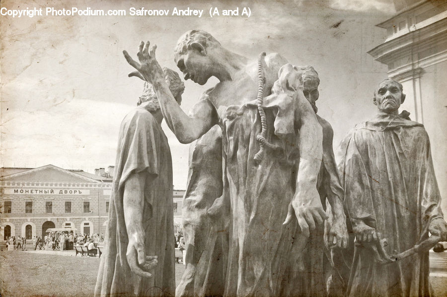 Art, Sculpture, Statue, People, Person, Drawing, Cobblestone