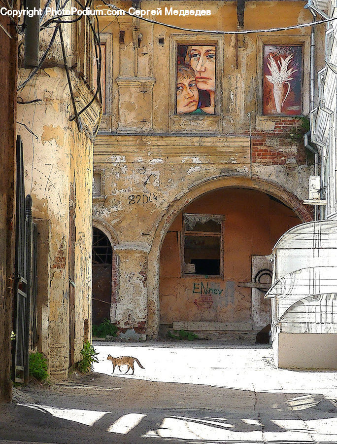 Brick, Fireplace, Hearth, Animal, Mammal, Tiger, Patio