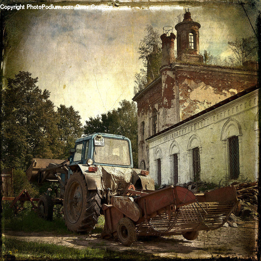 Bulldozer, Tractor, Vehicle, Barrow, Wheelbarrow, Chair, Furniture