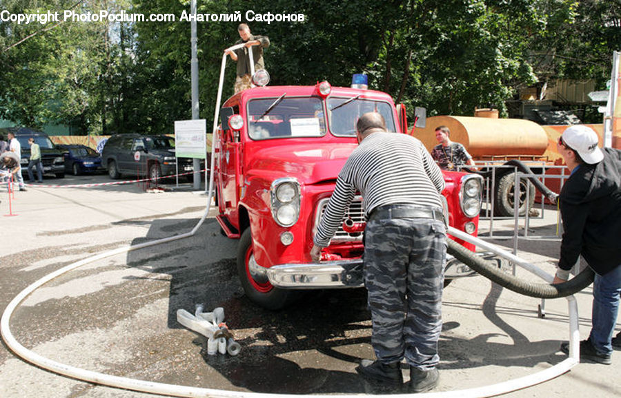 People, Person, Human, Fire Truck, Truck, Vehicle, Antique Car
