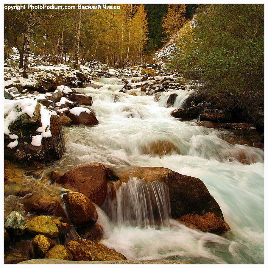Creek, Outdoors, River, Water, Rock, Waterfall, Moss