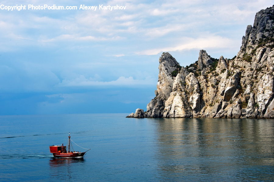 Cliff, Outdoors, Barge, Boat, Tugboat, Coast, Sea