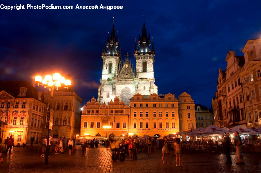 Architecture, Downtown, Plaza, Town Square, Night, Outdoors, Town
