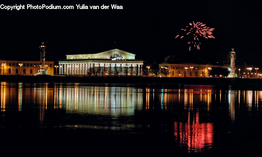 Fireworks, Night, Outdoors, Building, Hotel, Resort, Architecture
