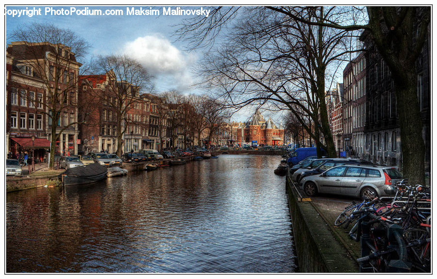 Canal, Outdoors, River, Water, Parking, Parking Lot, Bicycle