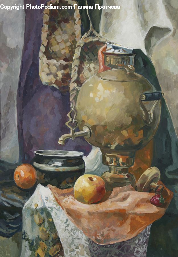 Art, Painting, Still Life, Bowl, Glass, Flagstone, Pot