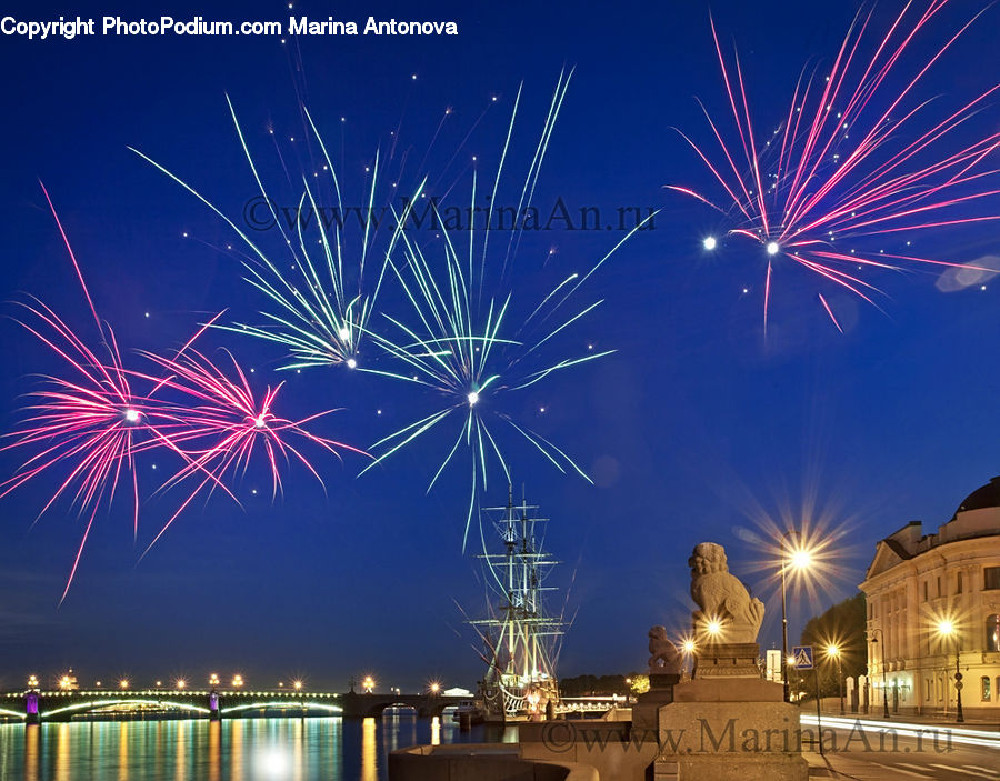 Fireworks, Night, Flare, Light, Sunlight, Architecture, Church