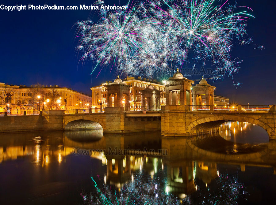 Fireworks, Night, Outdoors, Fountain, Water, Lighting, Carnival