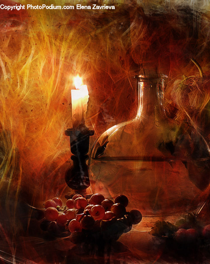 Fruit, Grapes, Art, Modern Art, Glass, Light, Fire
