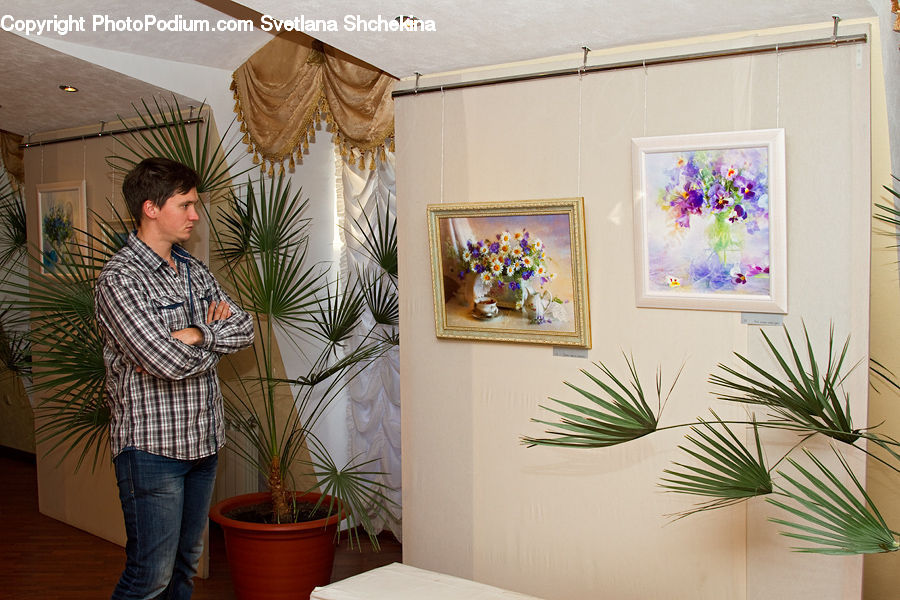 Plant, Potted Plant, Human, People, Person, Art, Painting