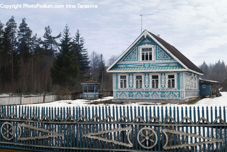 Fence, Person, Picket, Building, Cottage, Housing, Caravan