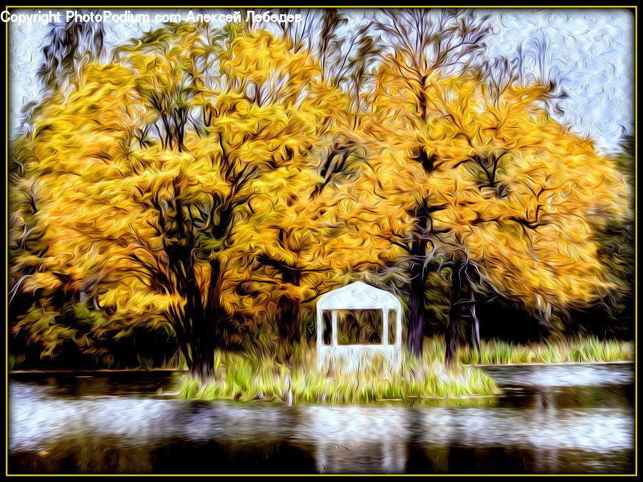 Art, Gazebo, Plant, Tree, Modern Art, Collage, Poster