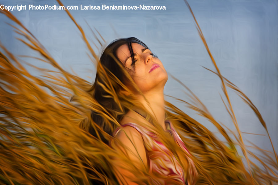 Field, Grass, Grassland, Plant, Reed, Female, Girl