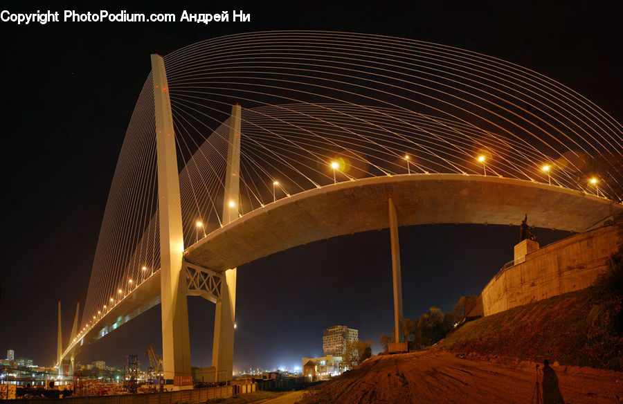 Bridge, Freeway, Overpass, Night, Outdoors, City, Downtown