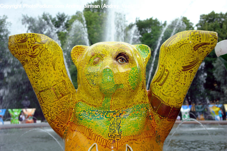 Fountain, Water, Collage, Poster, Head, Portrait, Costume