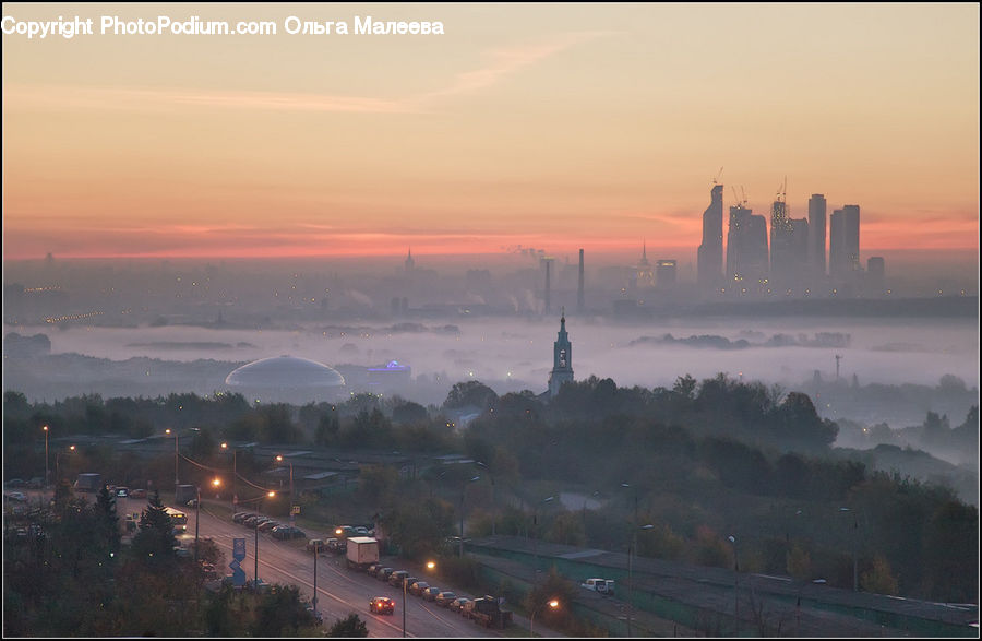 Dawn, Dusk, Sky, Sunrise, Sunset, City, Downtown