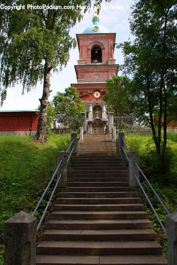 Architecture, Bell Tower, Clock Tower, Tower, Banister, Handrail, Brick