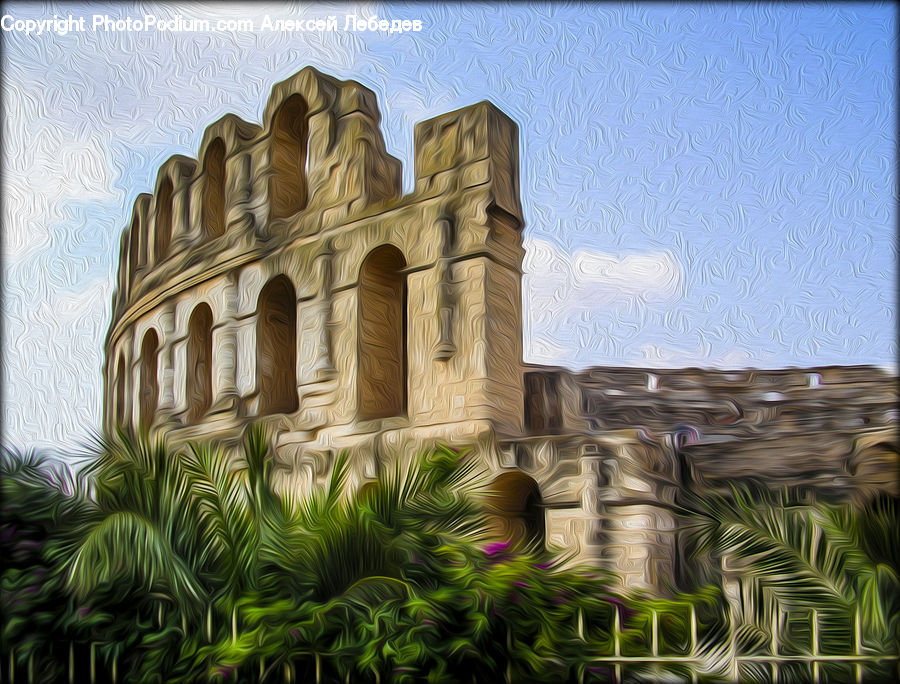Ruins, Collage, Poster, Architecture, Housing, Monastery, Building