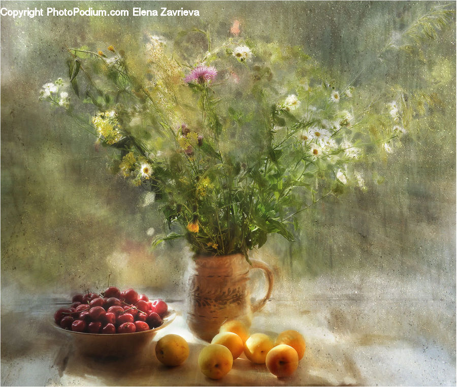 Fruit, Grapes, Pot, Pottery, Plant, Potted Plant, Glass
