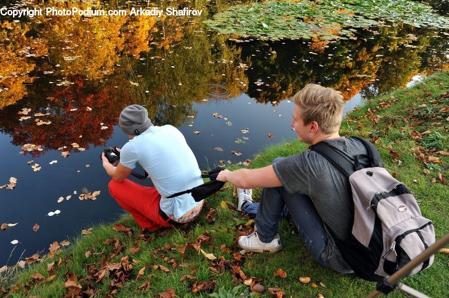 People, Person, Human, Outdoors, Pond, Water, Backpack