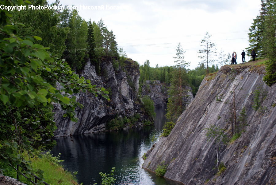 Landslide, Cliff, Outdoors, River, Water, Waterfall, Conifer