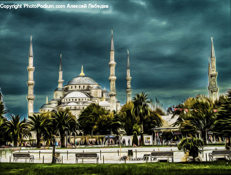 Architecture, Dome, Mosque, Worship, Bench, Art, Graffiti
