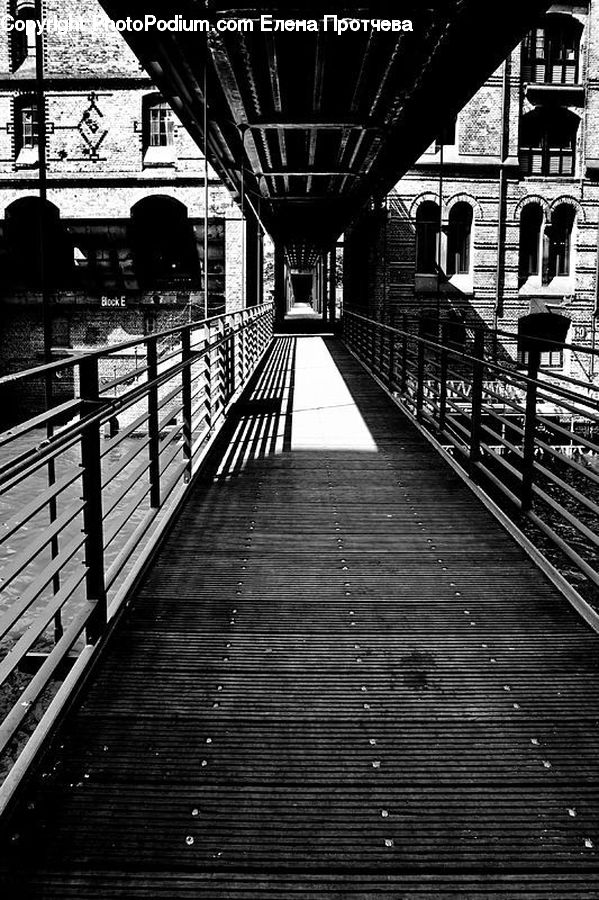 Train, Vehicle, Path, Sidewalk, Walkway, Banister, Handrail