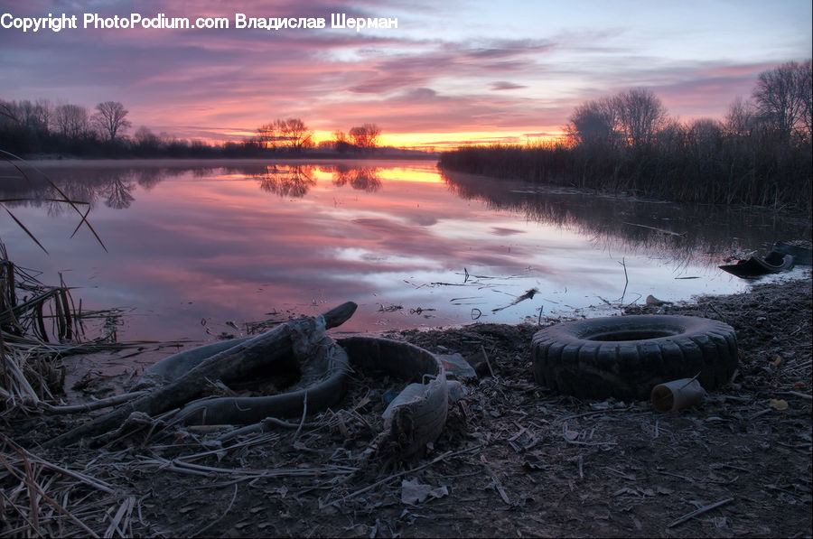 Tire, Dawn, Dusk, Sky, Sunrise, Sunset, Driftwood